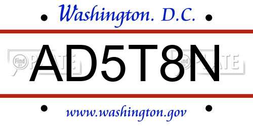 AD5T8N District Of Columbia License Plate
