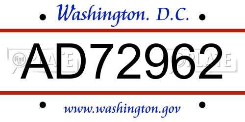 AD72962 District Of Columbia License Plate