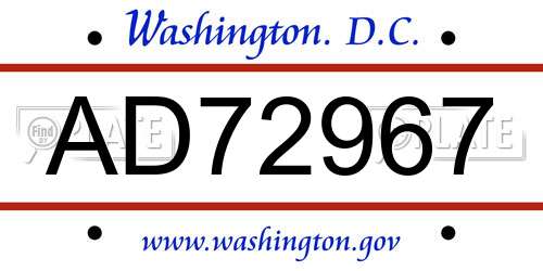 AD72967 District Of Columbia License Plate