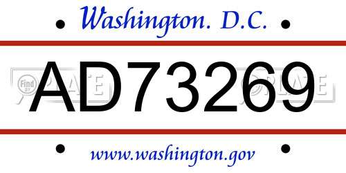 AD73269 District Of Columbia License Plate