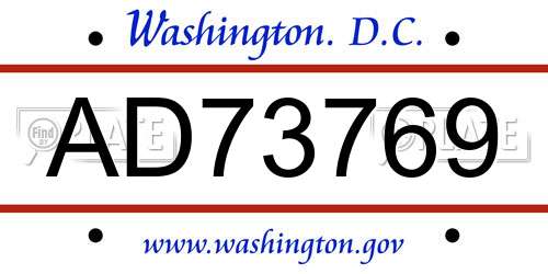 AD73769 District Of Columbia License Plate
