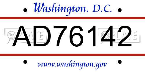 AD76142 District Of Columbia License Plate