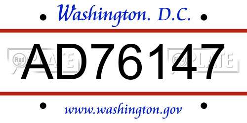 AD76147 District Of Columbia License Plate