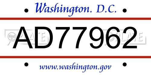 AD77962 District Of Columbia License Plate