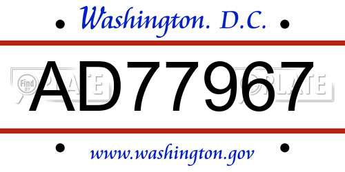 AD77967 District Of Columbia License Plate