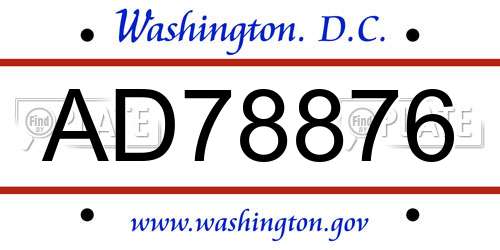 AD78876 District Of Columbia License Plate