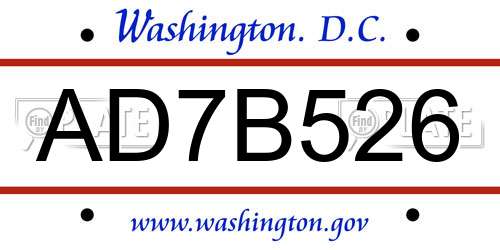 AD7B526 District Of Columbia License Plate