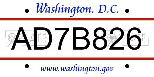 AD7B826 District Of Columbia License Plate