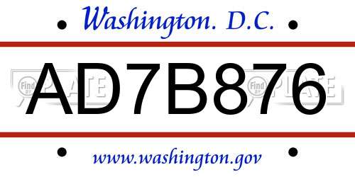 AD7B876 District Of Columbia License Plate