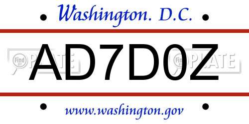 AD7D0Z District Of Columbia License Plate