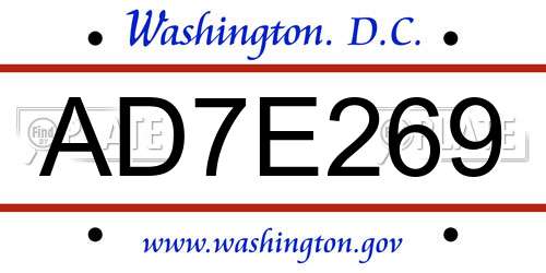 AD7E269 District Of Columbia License Plate