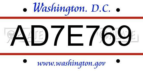 AD7E769 District Of Columbia License Plate