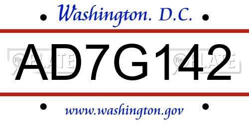 AD7G142 District Of Columbia License Plate