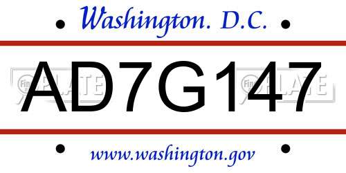 AD7G147 District Of Columbia License Plate