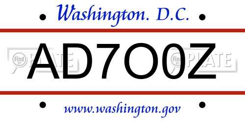 AD7O0Z District Of Columbia License Plate