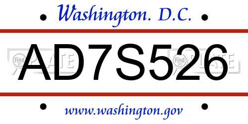 AD7S526 District Of Columbia License Plate