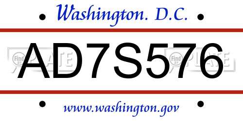 AD7S576 District Of Columbia License Plate
