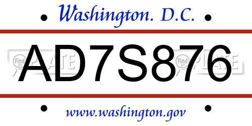 AD7S876 District Of Columbia License Plate