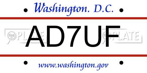 AD7UF District Of Columbia License Plate