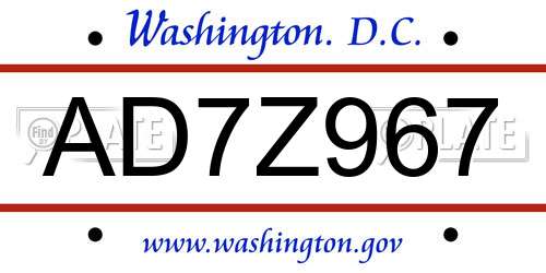 AD7Z967 District Of Columbia License Plate