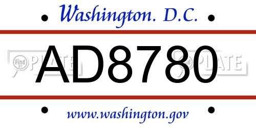 AD8780 District Of Columbia License Plate