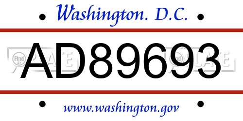 AD89693 District Of Columbia License Plate