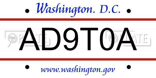 AD9T0A District Of Columbia License Plate