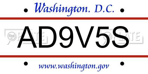 AD9V5S District Of Columbia License Plate