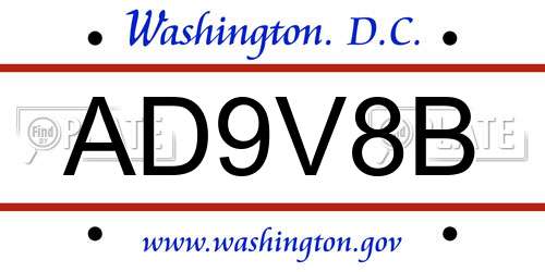 AD9V8B District Of Columbia License Plate