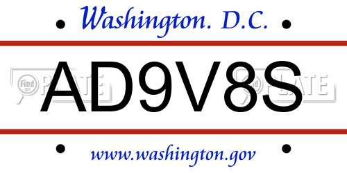 AD9V8S District Of Columbia License Plate