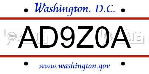 AD9Z0A District Of Columbia License Plate