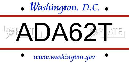 ADA62T District Of Columbia License Plate