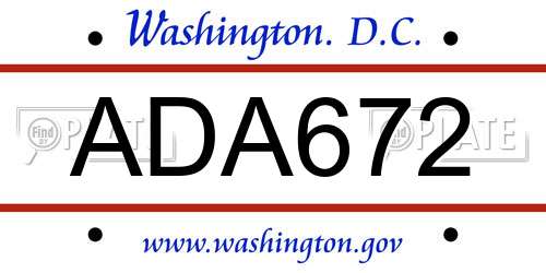 ADA672 District Of Columbia License Plate