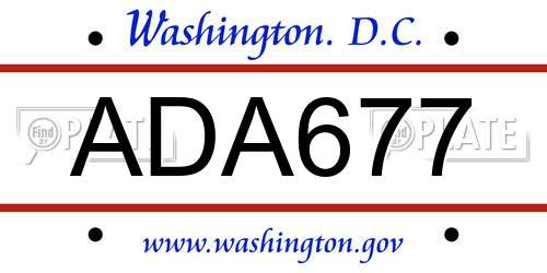 ADA677 District Of Columbia License Plate
