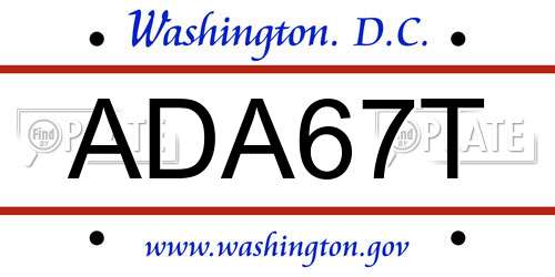 ADA67T District Of Columbia License Plate