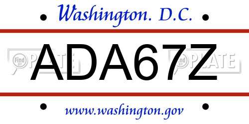 ADA67Z District Of Columbia License Plate