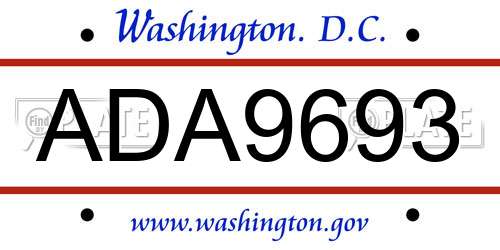 ADA9693 District Of Columbia License Plate