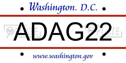 ADAG22 District Of Columbia License Plate
