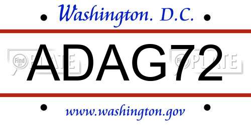 ADAG72 District Of Columbia License Plate