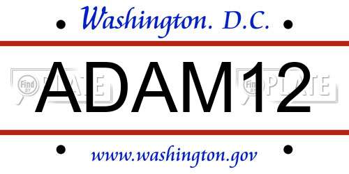 ADAM12 District Of Columbia License Plate