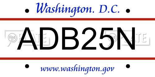ADB25N District Of Columbia License Plate