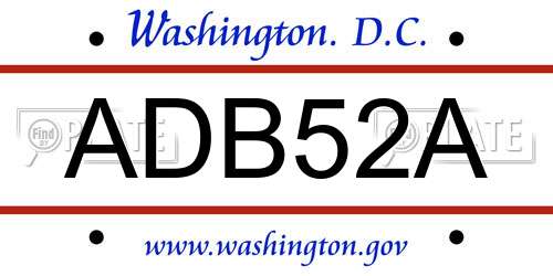 ADB52A District Of Columbia License Plate