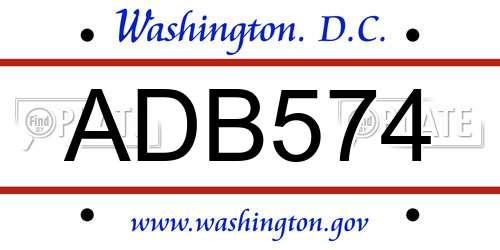 ADB574 District Of Columbia License Plate