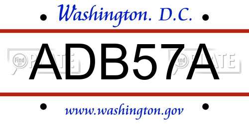 ADB57A District Of Columbia License Plate