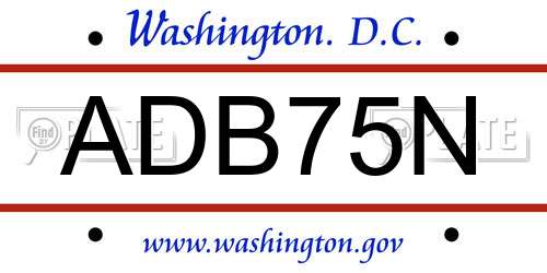 ADB75N District Of Columbia License Plate