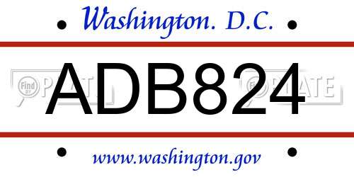ADB824 District Of Columbia License Plate