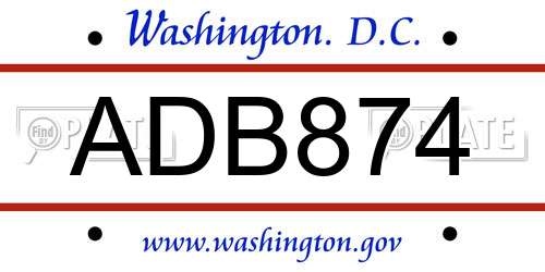 ADB874 District Of Columbia License Plate