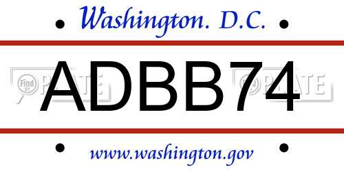 ADBB74 District Of Columbia License Plate