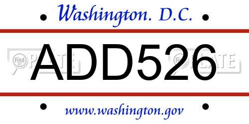ADD526 District Of Columbia License Plate