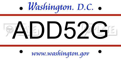 ADD52G District Of Columbia License Plate